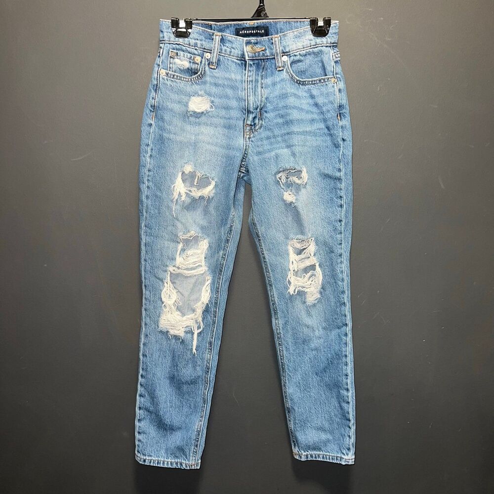 Aeropostale MOM Jeans Women’s 0 Medium Wash Distressed